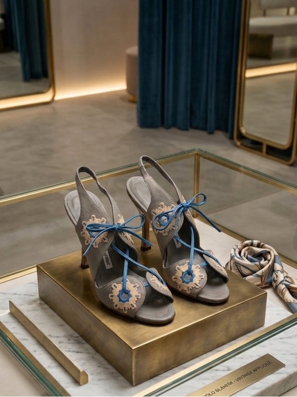 Manolo Blahnik Floral Appliqué Strappy Slingback Sandals